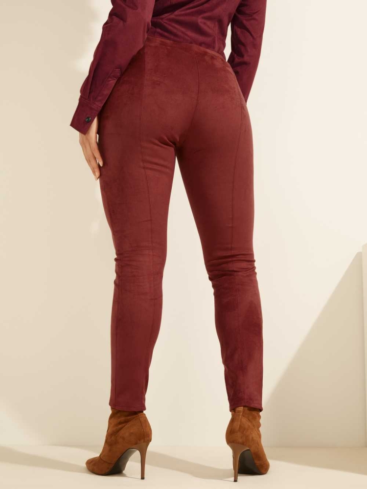 Burgundy Women's GUESS Maya Faux-Suede Leggings | USA04ABOVY