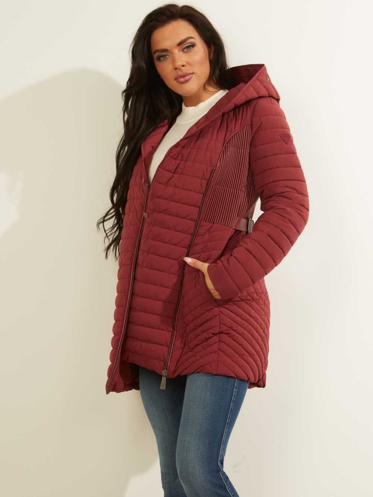 Burgundy Women's GUESS Oxana Quilted Jackets | USA73KVUQI