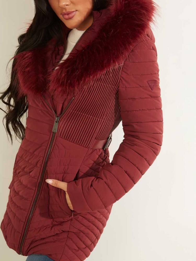 Burgundy Women's GUESS Oxana Quilted Jackets | USA73KVUQI