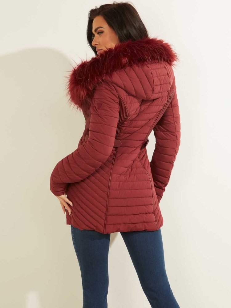 Burgundy Women's GUESS Oxana Quilted Jackets | USA73KVUQI