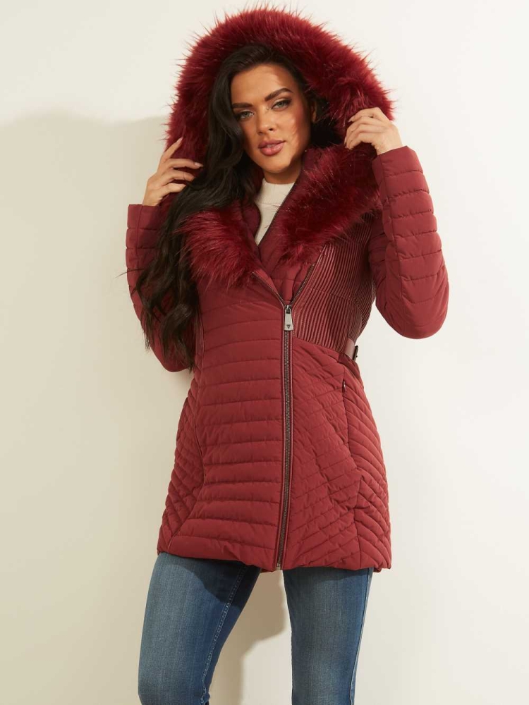 Burgundy Women's GUESS Oxana Quilted Jackets | USA73KVUQI