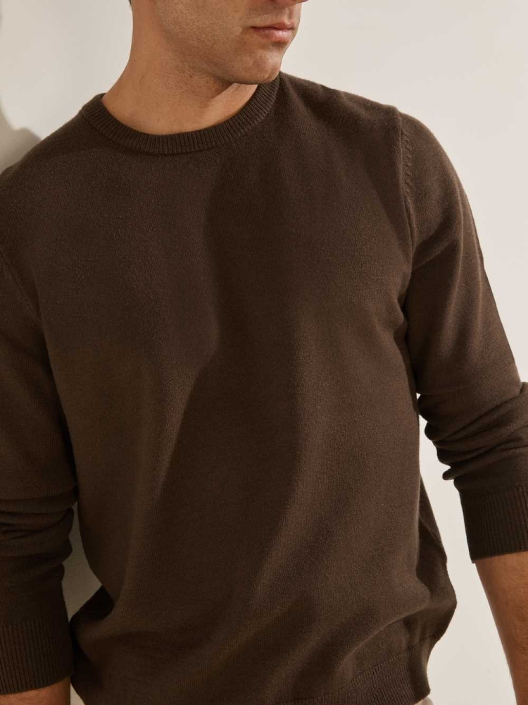 Chocolate Brown Men's GUESS Eco Liam Crew Sweaters | USA20CPZHO