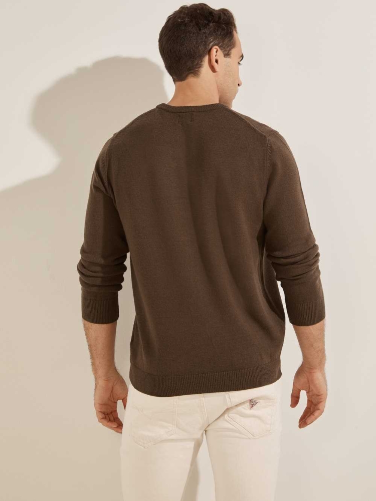 Chocolate Brown Men's GUESS Eco Liam Crew Sweaters | USA20CPZHO