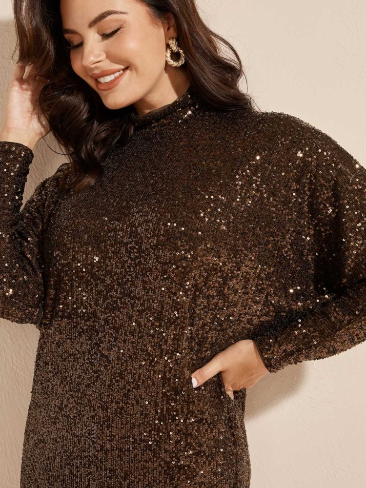 Chocolate Women's GUESS Moonlight Sequin Tunic Dresses | USA71ZLTBH