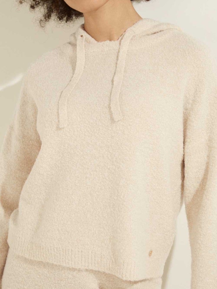 Cream White Multicolor Women's GUESS Reeda Wool-Blend Shimmer Hoodies | USA64VYINQ