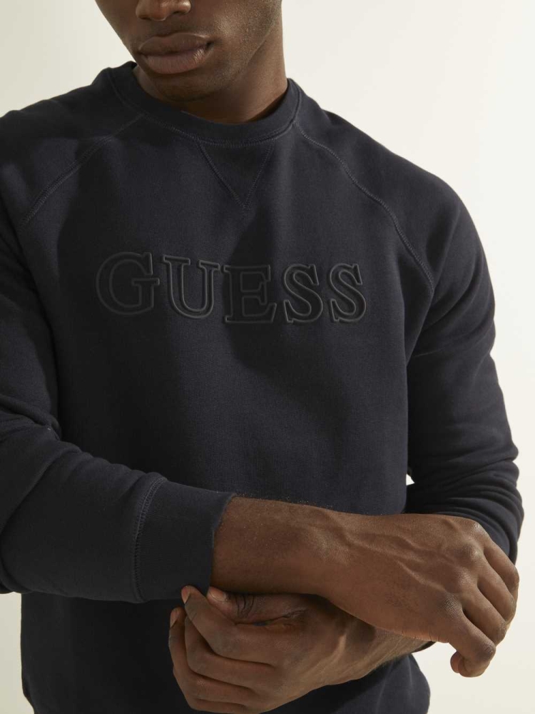 Dark Blue Men's GUESS Aldwin Crewneck Sweatshirt | USA41CSIMR