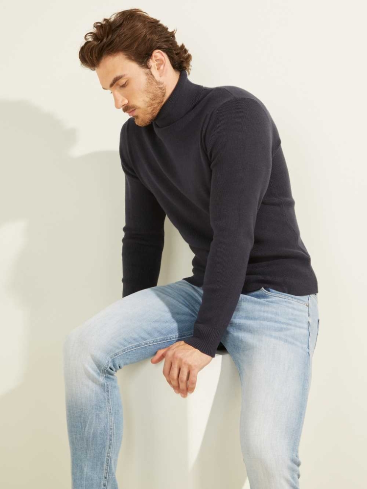 Dark Blue Men's GUESS Liam Ribbed Sweaters | USA38ECXRH