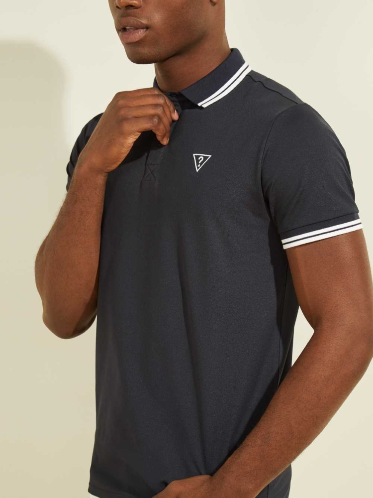 Dark Blue Men's GUESS Sports Pique Logo Polo Shirts | USA23DREBW