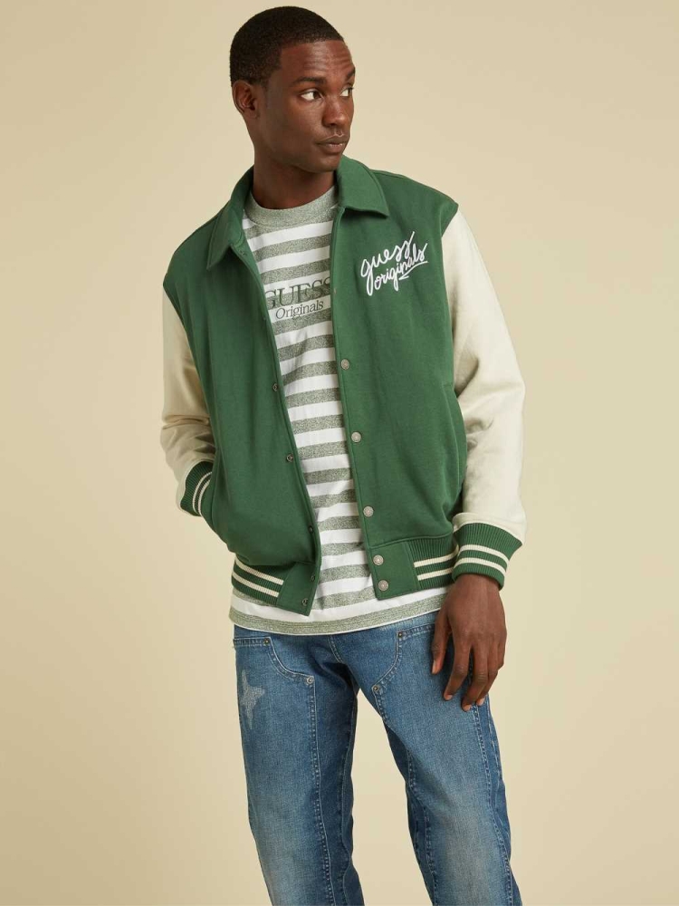 Dark Green Multicolor Men\'s GUESS Originals Varsity Inspired Jackets | USA57RUSTV