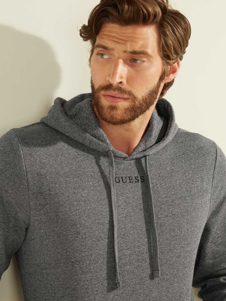 Dark Grey Men's GUESS Eco Roy Embroidered Logo Hoodies | USA48AMWUK