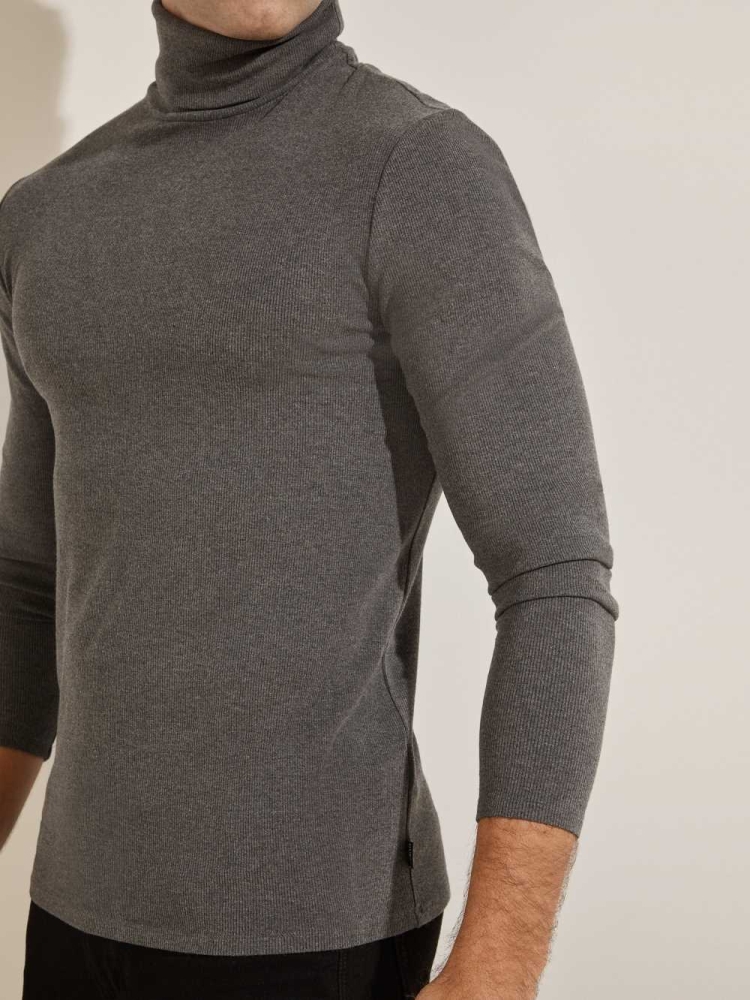 Dark Grey Men's GUESS Mateo Turtleneck T-Shirts | USA74HJDLS