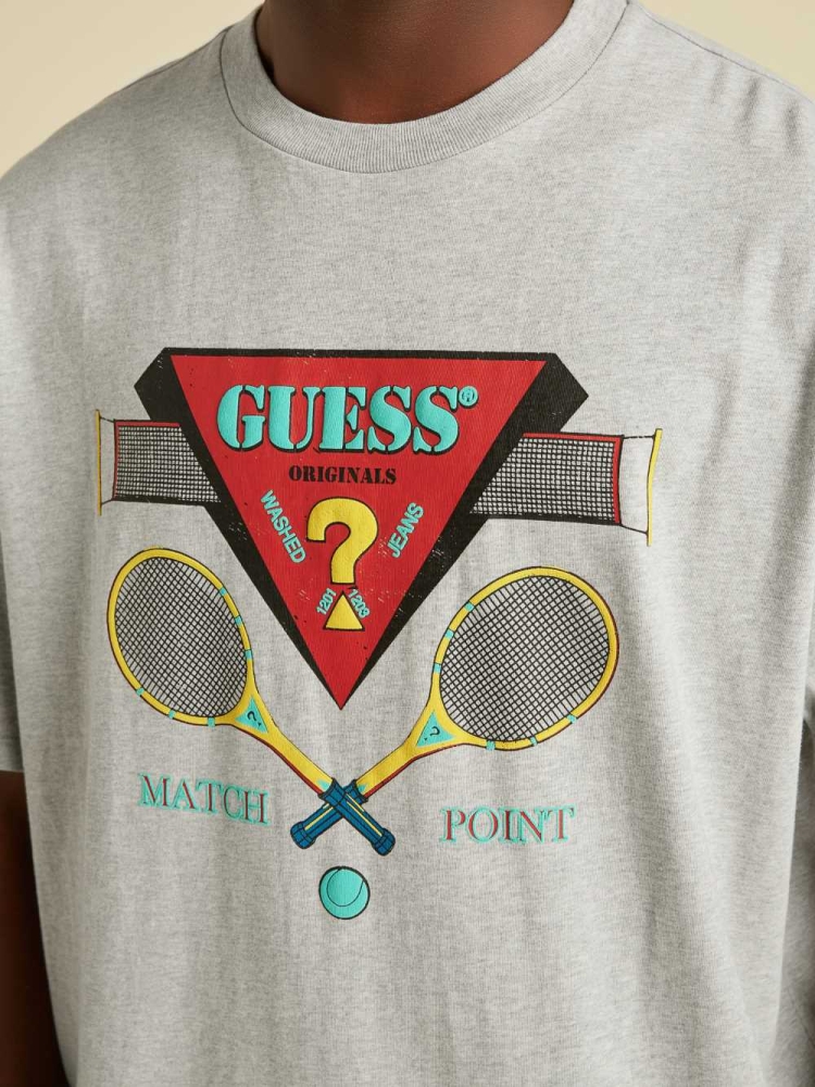 Dark Grey Men's GUESS Originals Logo T-Shirts | USA26ZFSBG