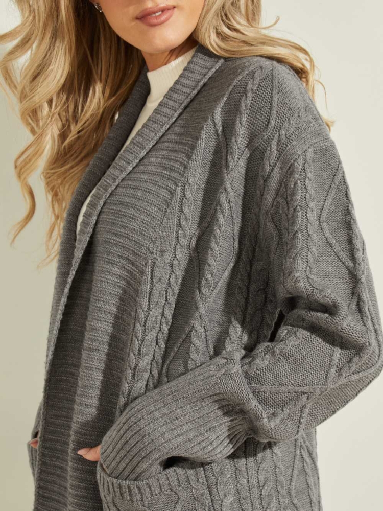 Dark Grey Women's GUESS Heidi Longline Cardigan | USA90RKCPJ