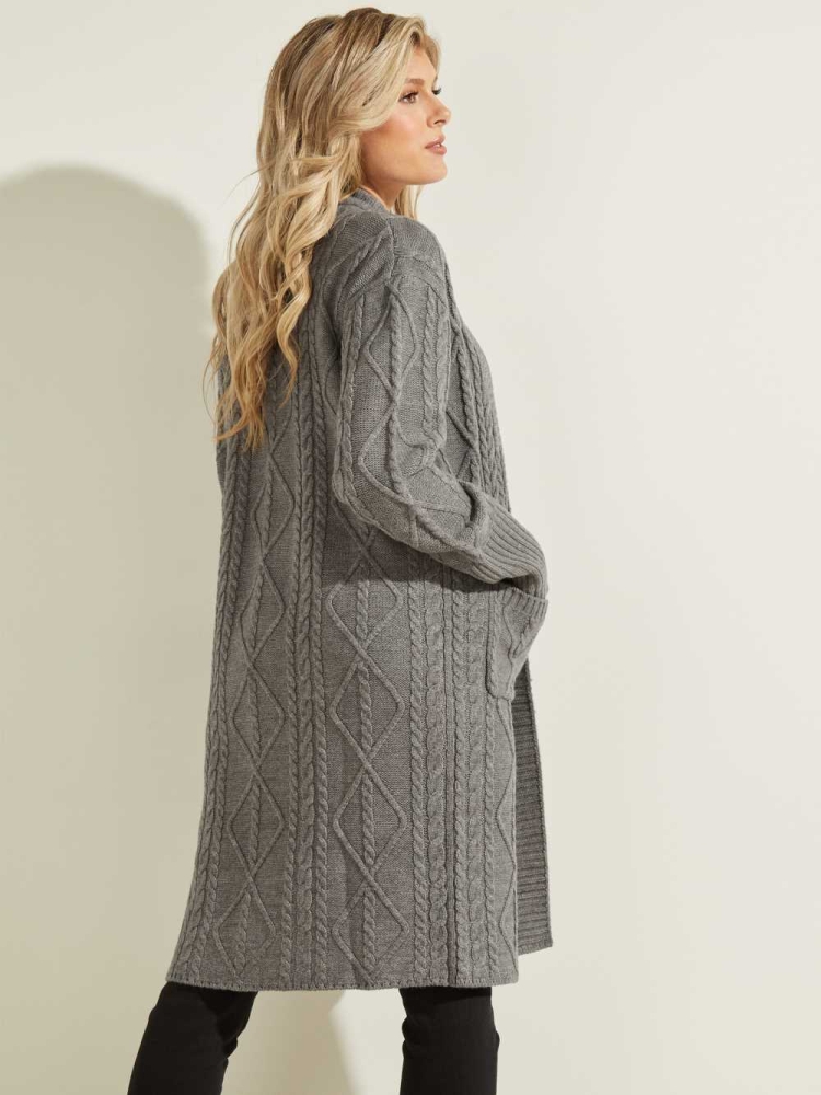 Dark Grey Women's GUESS Heidi Longline Cardigan | USA90RKCPJ