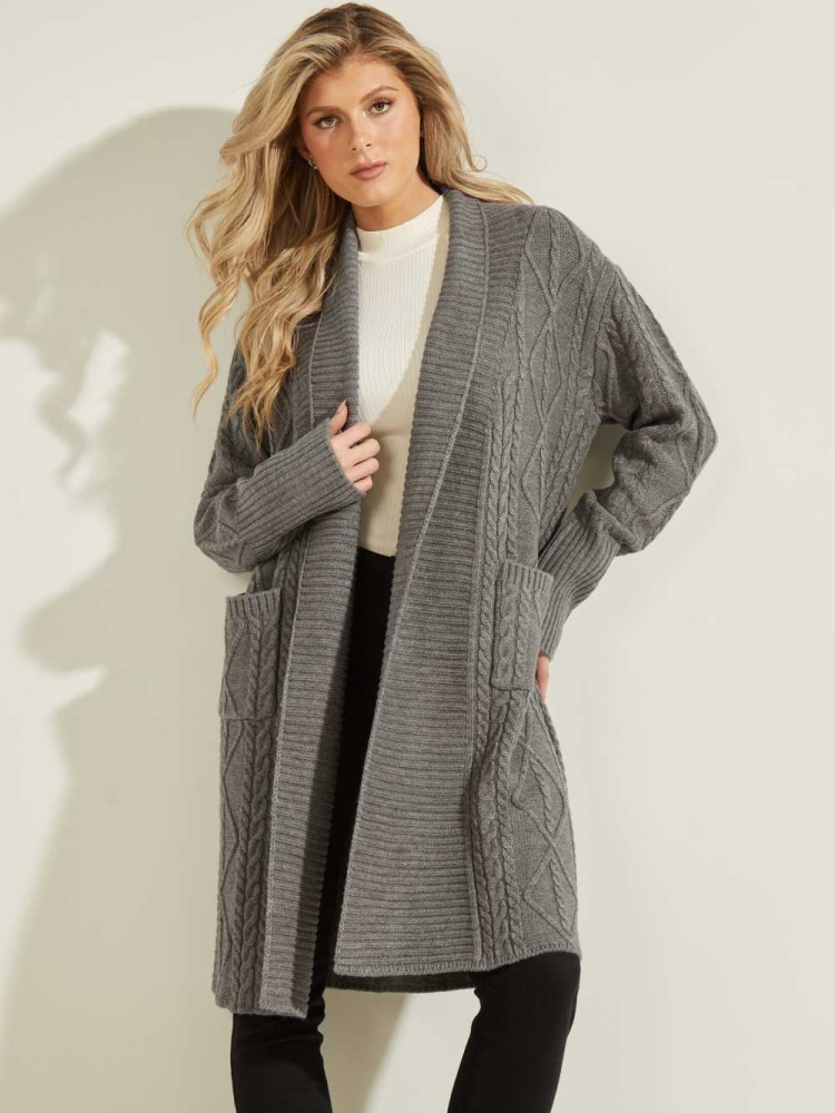 Dark Grey Women\'s GUESS Heidi Longline Cardigan | USA90RKCPJ