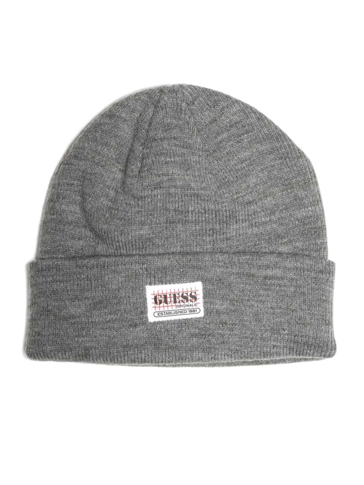 Dark Grey Women\'s GUESS Originals Logo Beanie | USA13IYLNF