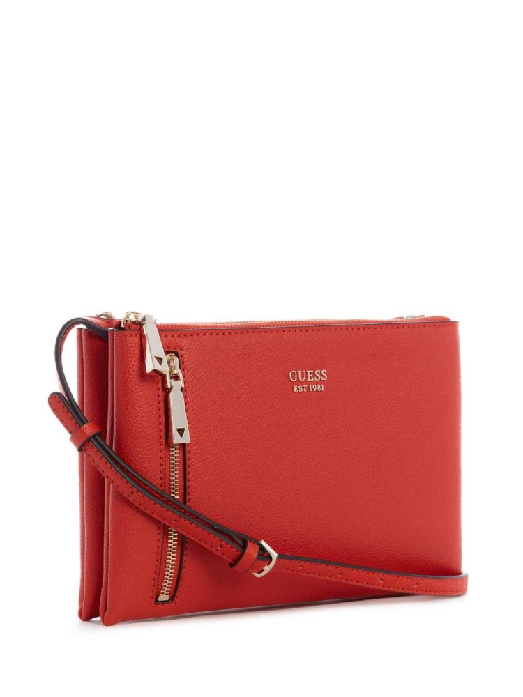 Deep Royal Women's GUESS Naya Double-Zip Crossbodies | USA37QDBXU