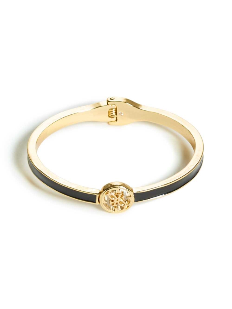 Gold Black Women's GUESS Enamel Logo Bangle Ring | USA05YPANV