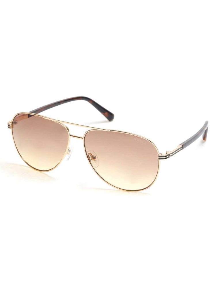 Gold Men's GUESS Aviator Metal Sunglasses | USA76WOBTF