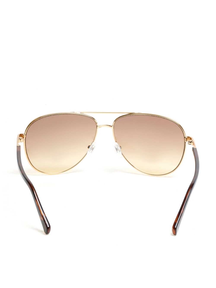 Gold Men's GUESS Aviator Metal Sunglasses | USA76WOBTF