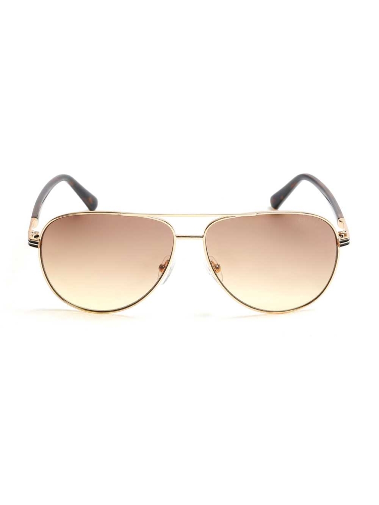 Gold Men\'s GUESS Aviator Metal Sunglasses | USA76WOBTF