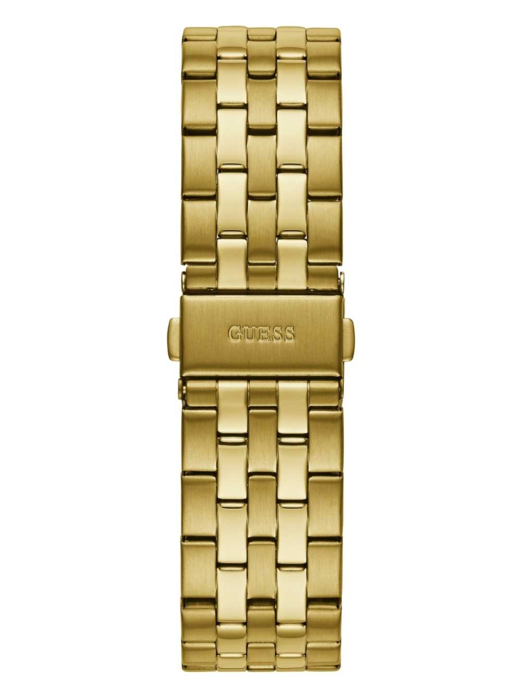 Gold Men's GUESS Black Gold-Tone Multifunction Watches | USA69QUCZH