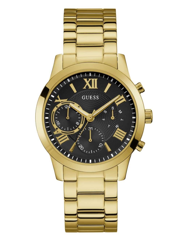 Gold Men\'s GUESS Black and Gold-Tone Chronograph Watches | USA04IXERW