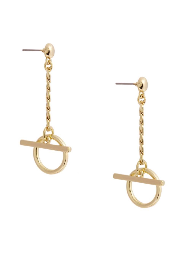 Gold Women's GUESS 14KT Chain-Link Toggle Earrings | USA80ELTQN