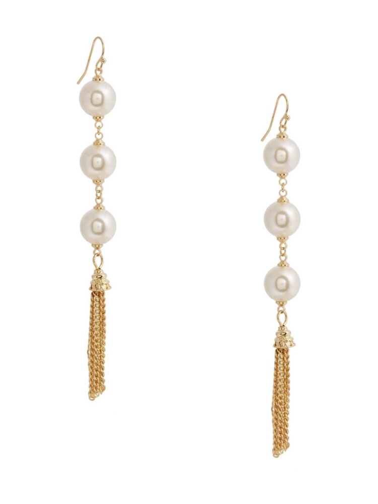 Gold Women's GUESS 14KT Pearl Tassel Earrings | USA68MWBKF