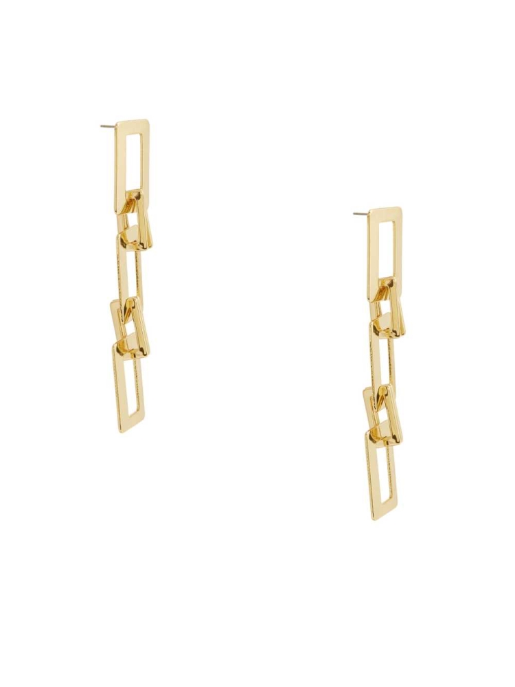 Gold Women's GUESS 14KT Rectangle Chain-Link Earrings | USA85MFOVL