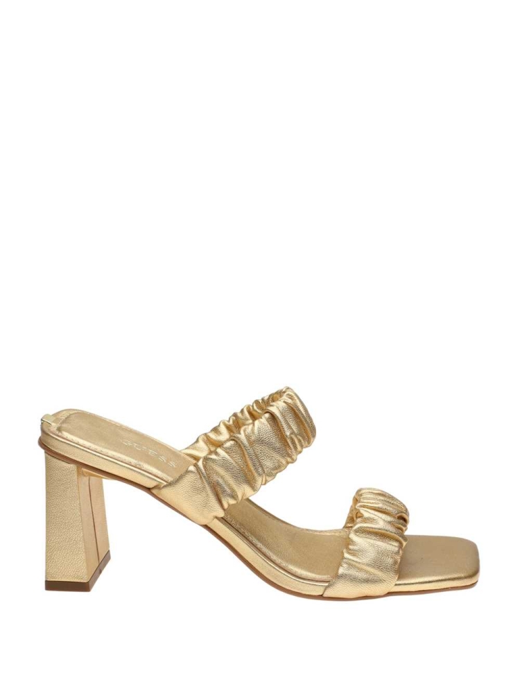 Gold Women's GUESS Aindrea Heeled Mules Heels Shoes | USA62EKVUY