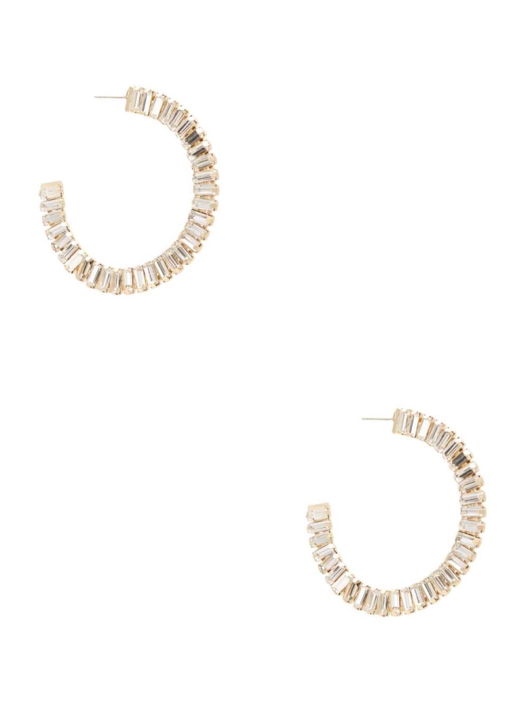 Gold Women\'s GUESS Baguette Hoop Earrings | USA97OTSVH