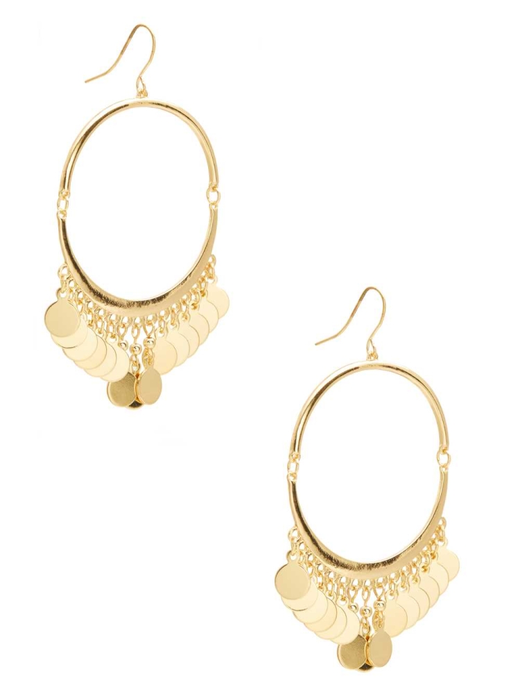 Gold Women's GUESS Coin Hoop Earrings | USA16XDVMJ