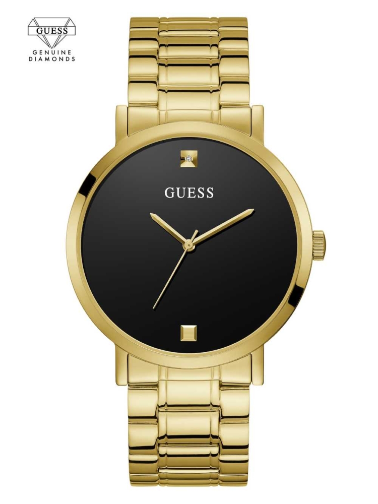 Gold Women's GUESS Gold-Tone And Black Diamond Analog Watches | USA24BRLMP