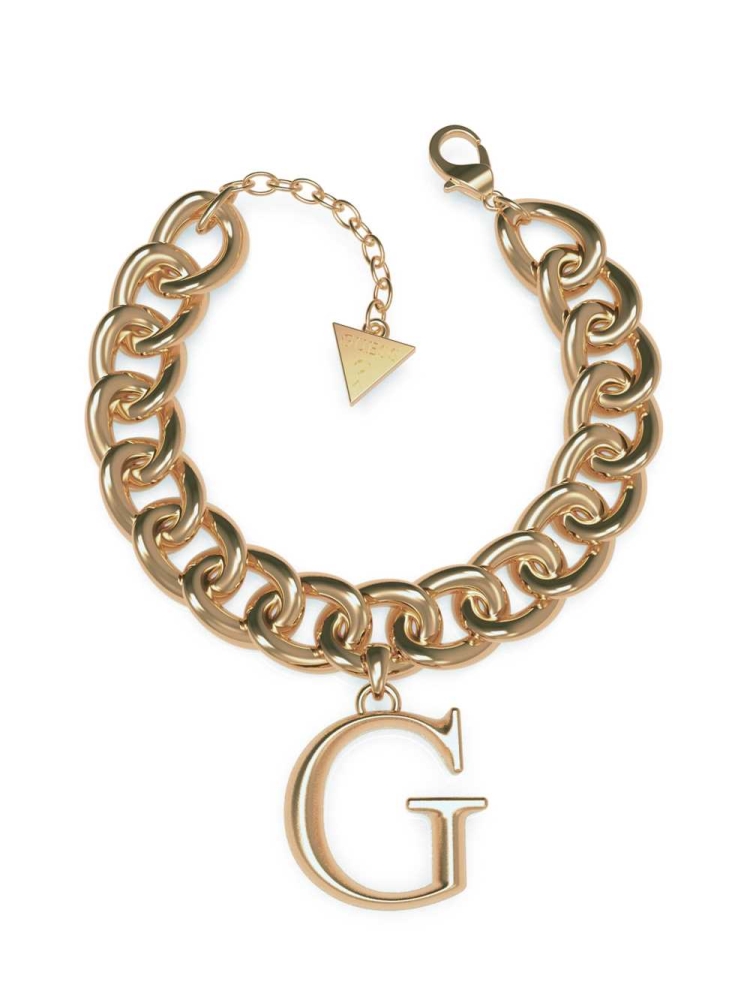 Gold Women\'s GUESS Gold-Tone G Logo Curb Chain Bracelet | USA08WJOKC