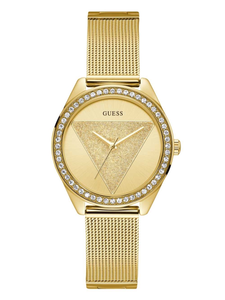 Gold Women\'s GUESS Gold-Tone Logo Analog Watches | USA45ILPWX