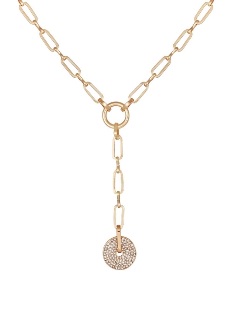 Gold Women\'s GUESS Gold-Tone Rhinestone Disc Necklace | USA89QNRMT