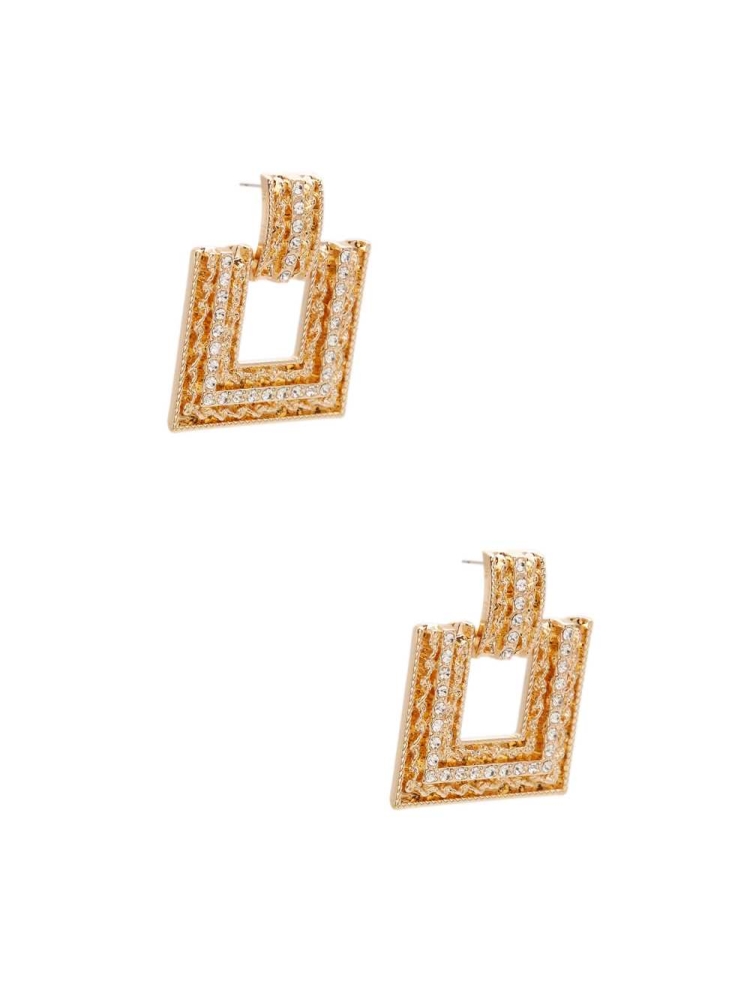 Gold Women's GUESS Gold-Tone Rhinestone Statement Earrings | USA90GPIUC