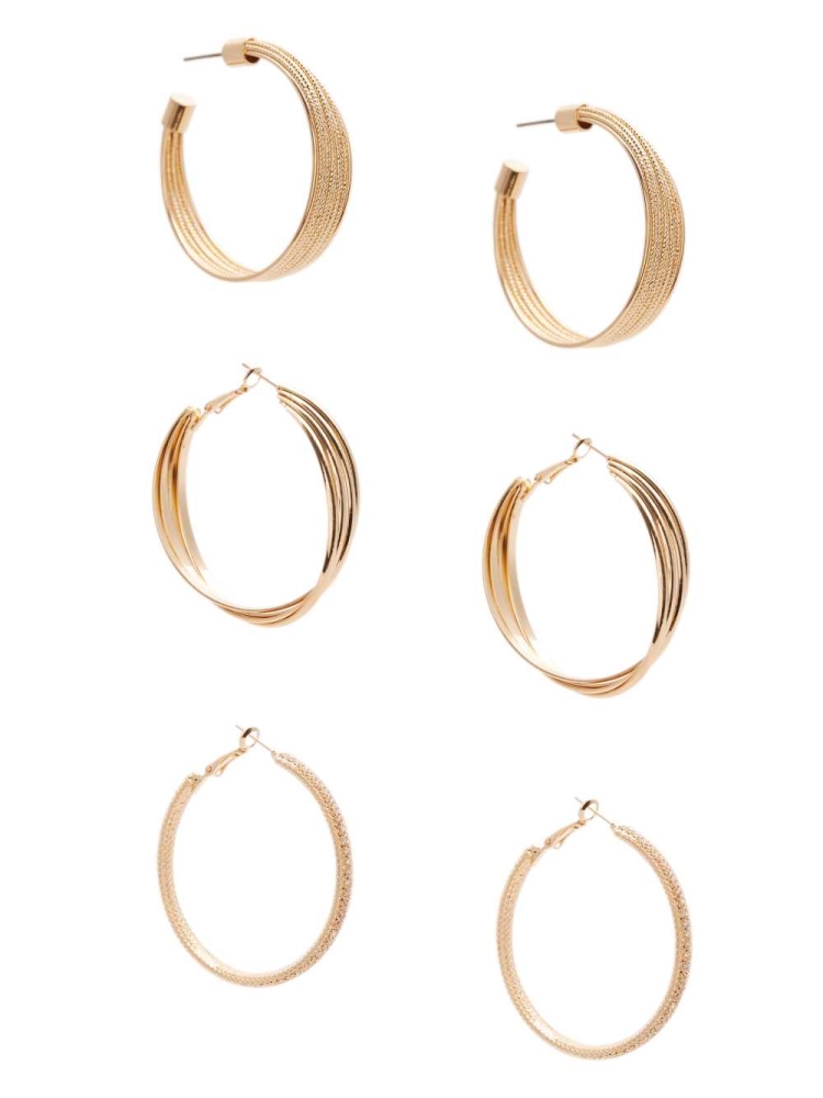 Gold Women\'s GUESS Gold-Tone Textured Hoop Set Earrings | USA12MSCQY