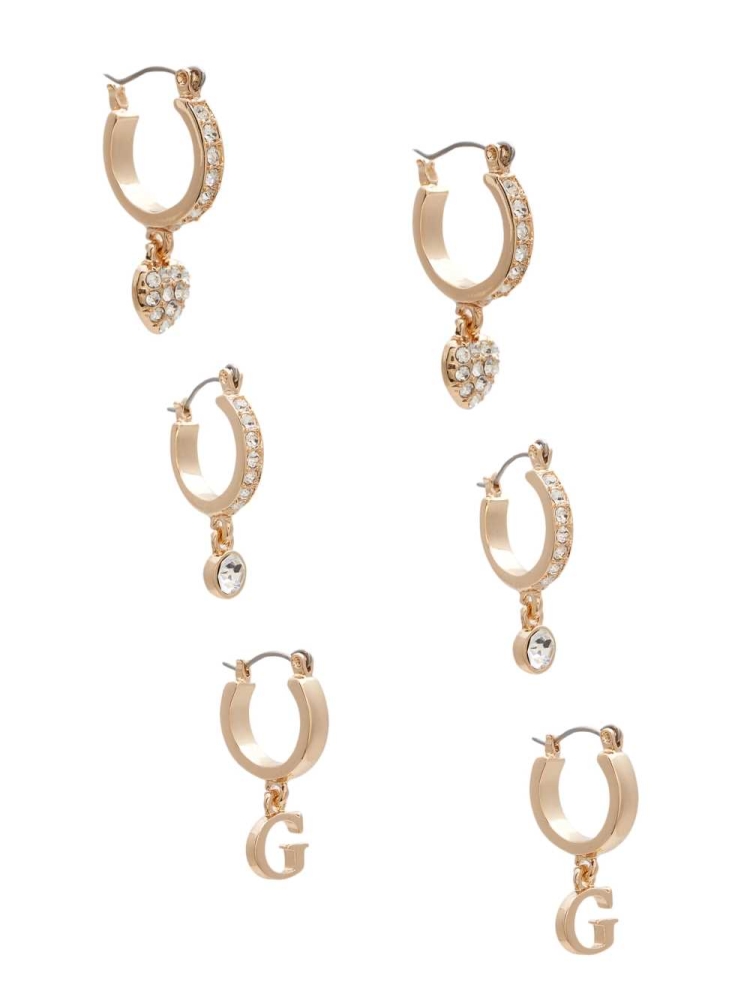 Gold Women's GUESS Huggie Hoop Set Earrings | USA56CEIKN