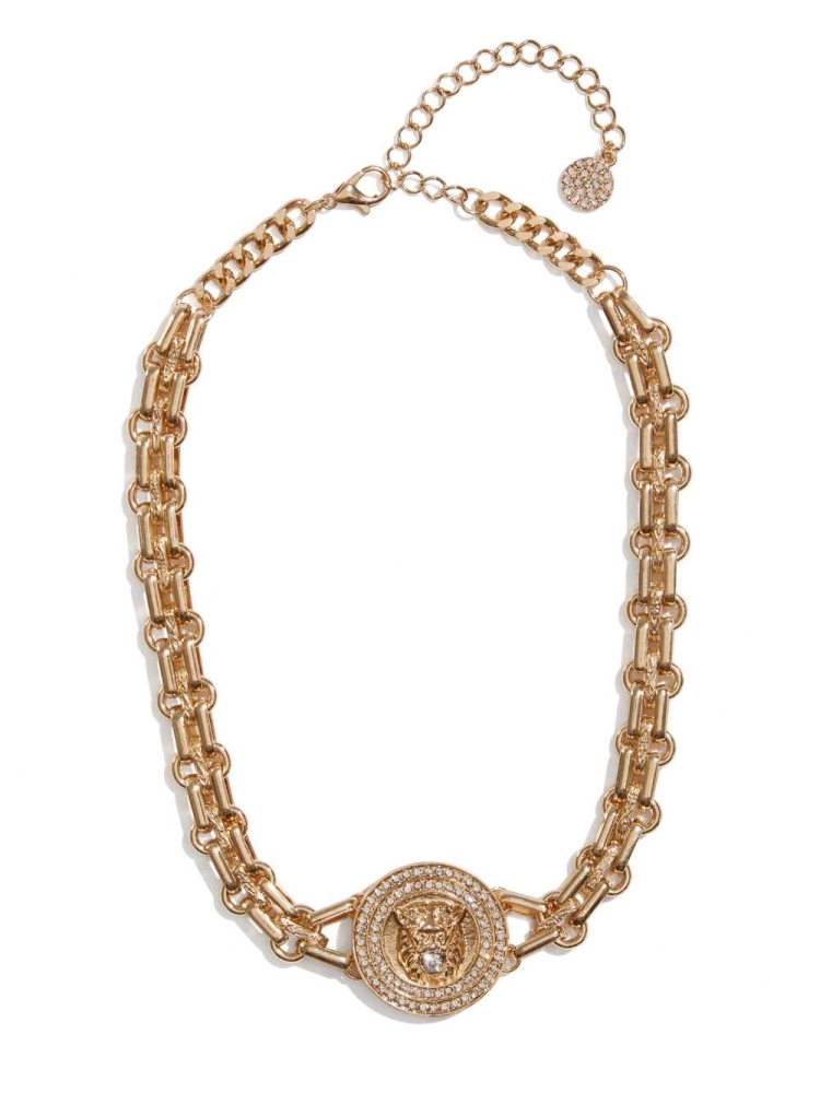 Gold Women\'s GUESS Lion Chainlink Necklace | USA27FGAHJ