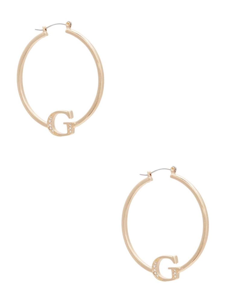 Gold Women\'s GUESS Logo Hoop Earrings | USA56BQFYJ