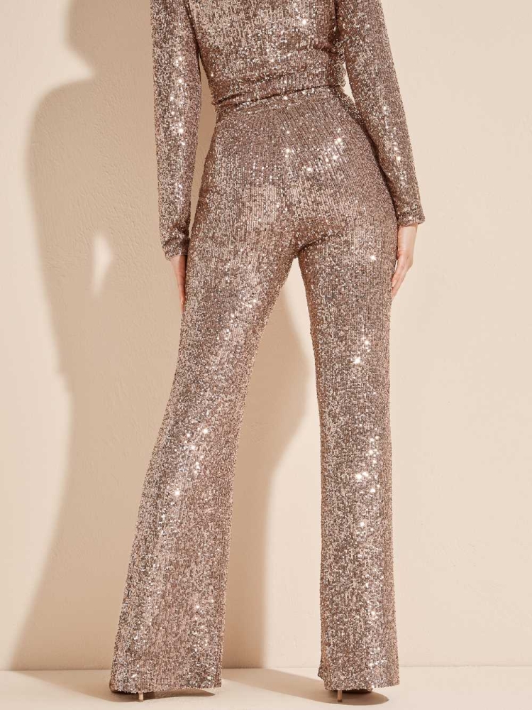 Gold Women's GUESS Moonlight Sequin Pants | USA45AEVCS