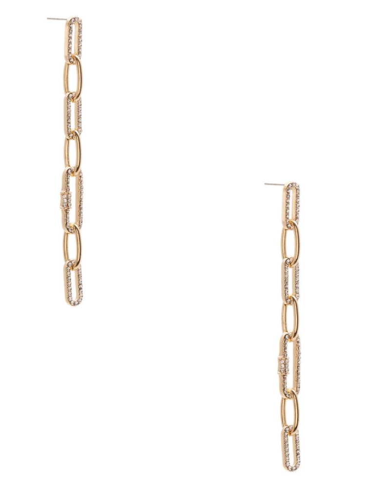 Gold Women's GUESS Rhinestone Chain-Link Linear Earrings | USA41TCZEW