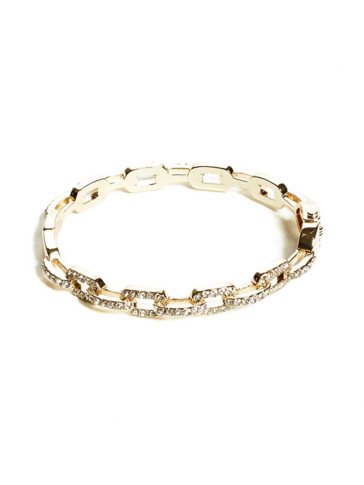 Gold Women's GUESS Rhinestone Chain-Link Bangle Bracelet | USA50LPTCM