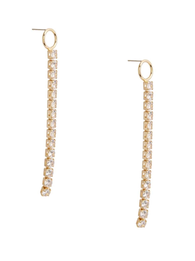 Gold Women's GUESS Rhinestone Linear Earrings | USA19LVUAM