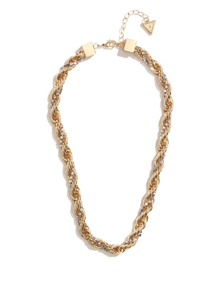 Gold Women\'s GUESS Textured Chain Collar Necklace | USA81RCYOK