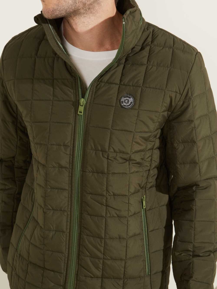 Green Men's GUESS Active Nylon Puffer Jackets | USA40RXZHL