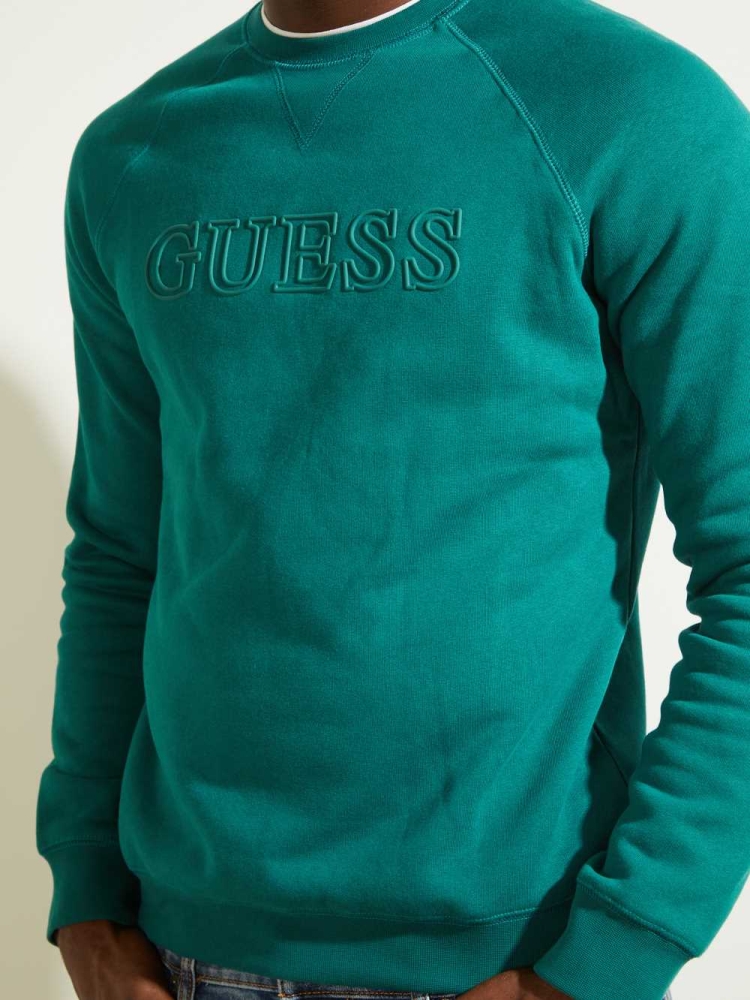 Green Men's GUESS Aldwin Crewneck Sweatshirt | USA48LEGSN