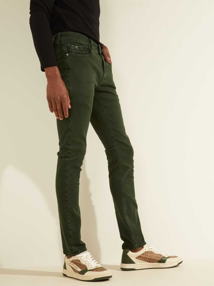 Green Men's GUESS Dyed Skinny Jeans | USA76HTUVA